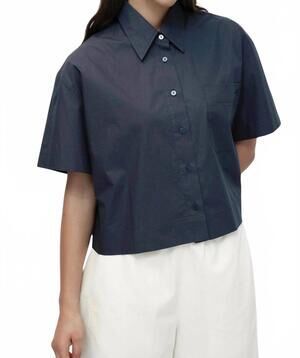 NEW MIJEONG PARK short sleeve cotton shirt in navy